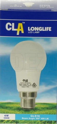 CLA 6 Watt LED Globe With BC/B22 Connection 5000k