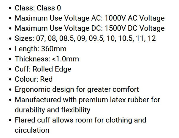 Insulated Glove Class 0 1000V Rolled Edge Size 9